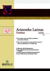 Aristoteles Latinus Database ONLINE  ❱	 The complete corpus of medieval translations