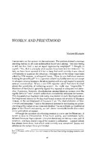 WOMEN AND PRIESTHOOD  NADINE HANSEN I SMILED WRYLY at the cartoon on the stationery. The picture showed a woman standing before an all-male ecclesiastical board and asking, 