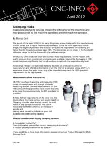 CNC INFO April 2012 Clamping Risks Inaccurate clamping devices impair the efficiency of the machine and may pose a risk to the machine spindles and the machine operator. By Thomas Oertli