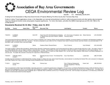 CEQA Environmental Review Log Issue No: 311  Wednesday, June 30, 2010