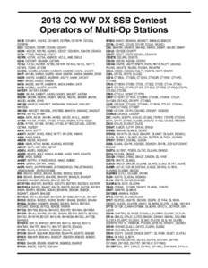 2013 CQ WW DX SSB Contest Operators of Multi-Op Stations 3G1B: CE1UMY, XQ1KZ, CE1GWR, CE1TBN, CE1WFN, CE1DIQ, CE1RPW 3G3I: CE3GDR, CE3NR, CE3VM, CE3AFC 3G3W: XQ1CR, XQ1FM, XQ3WD, CE3OP, CE3WDH, XQ4CW, CE4KCA