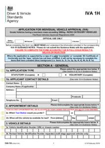 IVA 1H . APPLICATION FOR INDIVIDUAL VEHICLE APPROVAL (IVA)  Goods Vehicles having a maximum mass exceeding 3500kg - N2/N3 CATEGORY VEHICLES