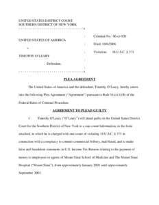 Plea Agreement : U.S. v. Timothy O’Leary