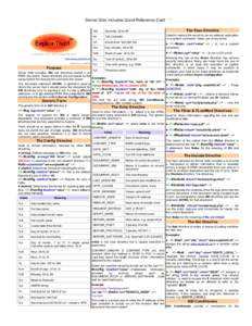 Server Side Includes Quick Reference Card1.01 Seconds, 00 to 59 %t  Tab character