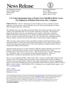 News Release U.S. Department of Labor Office of Public Affairs Seattle, Wash. #04-142