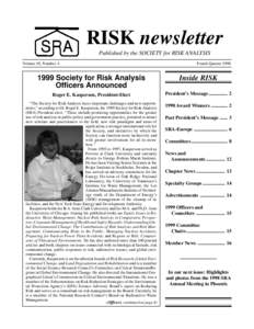 RISK newsletter Published by the SOCIETY for RISK ANALYSIS Volume 18, Number 4 Fourth Quarter 1998