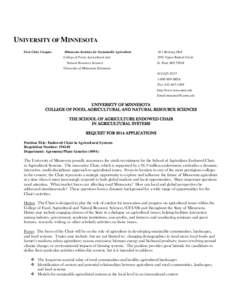 UNIVERSITY OF MINNESOTA Twin Cities Campus Minnesota Institute for Sustainable Agriculture College of Food, Agricultural and Natural Resource Sciences