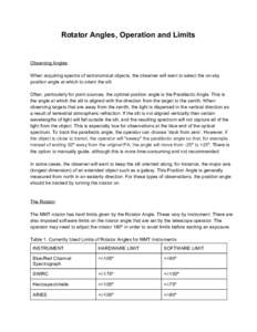 Rotator Angles, Operation and Limits  Observing Angles When acquiring spectra of astronomical objects, the observer will want to select the on­sky position angle at which to orient the slit. Oft