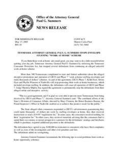 Office of the Attorney General Paul G. Summers NEWS RELEASE FOR IMMEDIATE RELEASE May 17, 2005