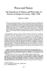Force and Nature: The Department of History and Philosophy of Science at Indiana University, [removed]
