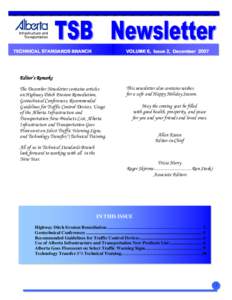 TECHNICAL STANDARDS BRANCH  VOLUME 6, Issue 2, December 2007 Editor’s Remarks The December Newsletter contains articles