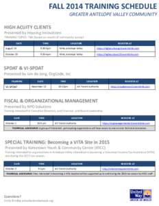 FALL 2014 TRAINING SCHEDULE GREATER ANTELOPE VALLEY COMMUNITY HIGH ACUITY CLIENTS  Presented by Housing Innovations