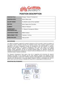 POSITION DESCRIPTION POSITION TITLE Manager, Research Development  POSITION LEVEL