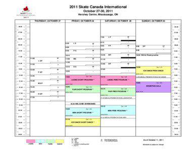 2011 Skate Canada International October 27-30, 2011 Hershey Centre, Mississauga, ON