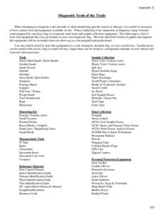 Appendix G  Diagnostic Tools of the Trade When attempting to diagnose a tree disorder or when identifying specific insects or diseases, it is useful or necessary to have certain tools and equipment available on-site. Whe