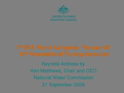 Opening address International Water Association congress 2009