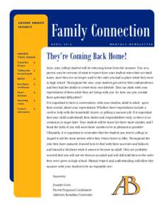 ALDERSON BROADDUS UNIVERSITY Family Connection A P R I L