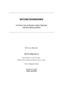 BEYOND BOUNDARIES A Critical Look at Women Labour Migration and theTrafficking Within Thérèse Blanchet