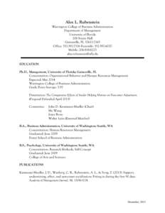 Alex L. Rubenstein Warrington College of Business Administration Department of Management University of Florida 208 Stuzin Hall Gainesville, FL[removed]