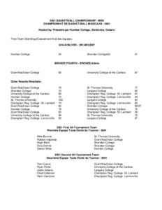 2001 BASKETBALL CHAMPIONSHIP - MEN CHAMPIONNAT DE BASKET-BALL MASCULIN[removed]Hosted by/ Présenté par Humber College, Etobicoke, Ontario Final Team Standings/Classement final des équipes: GOLD/SILVER - OR/ARGENT