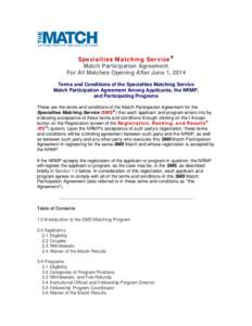 Specialty Matching Services Match Participation Agreement