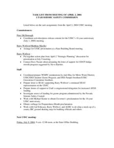 TASK LIST FROM MEETING OF OCTOBER 24, 2003