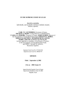 IN THE SUPREME COURT OF GUAM  PACITA AGUON, individually, and on behalf of all those similarly situated, Petitioner-Appellant,