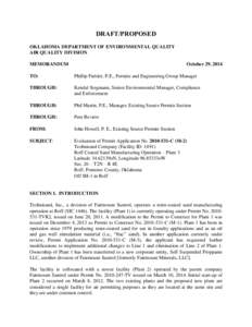 DRAFT/PROPOSED OKLAHOMA DEPARTMENT OF ENVIRONMENTAL QUALITY AIR QUALITY DIVISION MEMORANDUM  October 29, 2014