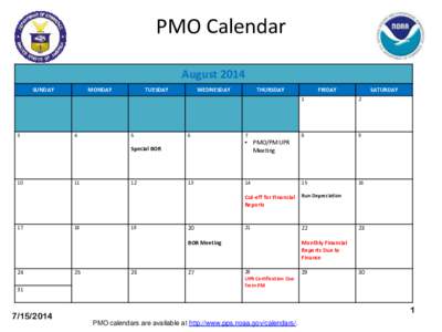 PMO Calendar August 2014 SUNDAY 3