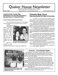 Quaker House Newsletter Front-Line Peace Witness Since 1969 Winter[removed]Fayetteville, NC www.quakerhouse.org