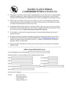 Print Form  MAURY CLANCY INDIAN CAMPERSHIP FUND BACKGROUND •