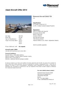 Used Aircraft Offer[removed]Diamond Aircraft DA42 TDI IFR  Specification
