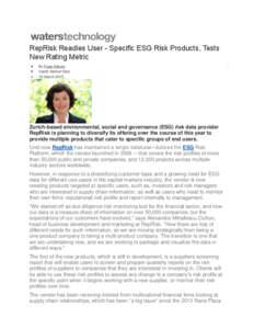 RepRisk Readies User - Specific ESG Risk Products, Tests New Rating Metric   