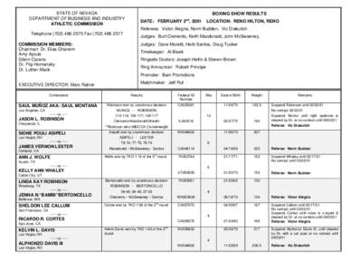 STATE OF NEVADA DEPARTMENT OF BUSINESS AND INDUSTRY ATHLETIC COMMISSION BOXING SHOW RESULTS nd