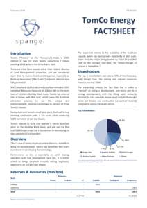 February[removed]OIL & GAS TomCo Energy FACTSHEET