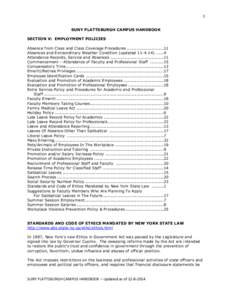 1 SUNY PLATTSBURGH CAMPUS HANDBOOK SECTION V: EMPLOYMENT POLICIES Absence from Class and Class Coverage Procedures ...........................11 Absences and Extraordinary Weather Condition (updated[removed] Atte