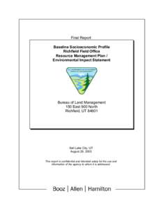 Final Report Baseline Socioeconomic Profile Richfield Field Office Resource Management Plan / Environmental Impact Statement