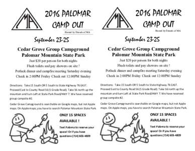 2016 PALOMAR CAMP OUT Hosted by Friends of MA 2016 PALOMAR CAMP OUT