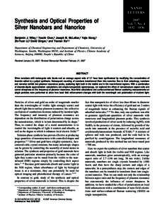 NANO LETTERS Synthesis and Optical Properties of Silver Nanobars and Nanorice