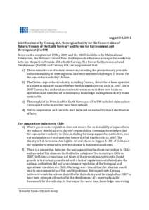 August 10, 2011 Joint Statement by Cermaq ASA, Norwegian Society for the Conservation of Nature/Friends of the Earth Norway1 and Forum for Environment and Development (ForUM) Based on the complaint of 19May 2009 and the 