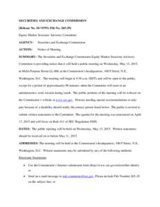 SECURITIES AND EXCHANGE COMMISSION [Release No; File NoEquity Market Structure Advisory Committee AGENCY:  Securities and Exchange Commission.