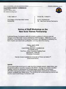 Notice of Staff Workshop on the New Solar Homes Partnership