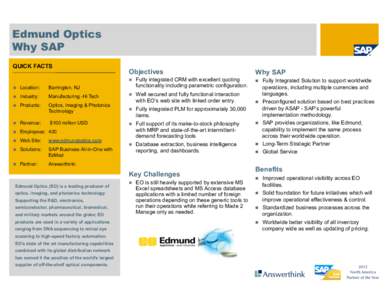 Edmund Optics Why SAP QUICK FACTS n 