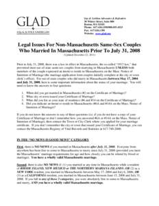 Gay & Lesbian Advocates & Defenders 30 Winter Street, Suite 800 Boston, MA[removed]Phone: [removed][removed]Fax: [removed]Website: www.glad.org