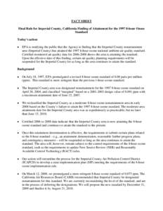 Fact Sheet, Final Rule for Imperial County, California Finding of Attainment for the[removed]hour Ozone Standard