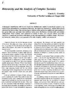 Heterarchy and the Analysis of Complex Societies Carole L. Crumley University of North Carolina at Chapel Hill