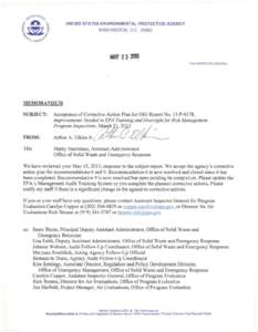 Acceptance of Corrective Action Plan for OIG Report No. 13-P-0178, Improvements Needed in EPA Training and Oversight for Risk Management Program Inspections, March 21, 2013