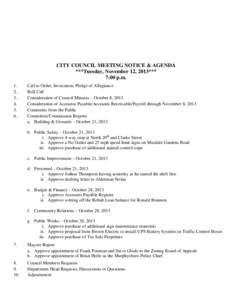 CITY COUNCIL MEETING NOTICE & AGENDA ***Tuesday, November 12, 2013*** 7:00 p.m[removed].