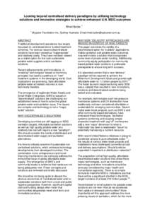 Looking beyond centralised delivery paradigms by utilising technology solutions and innovative strategies to achieve enhanced U.N. MDG outcomes Rhett Butler 1  1