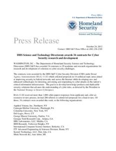 Press Office U.S. Department of Homeland Security Press Release October 24, 2012 Contact: DHS S&T Press Office at[removed]